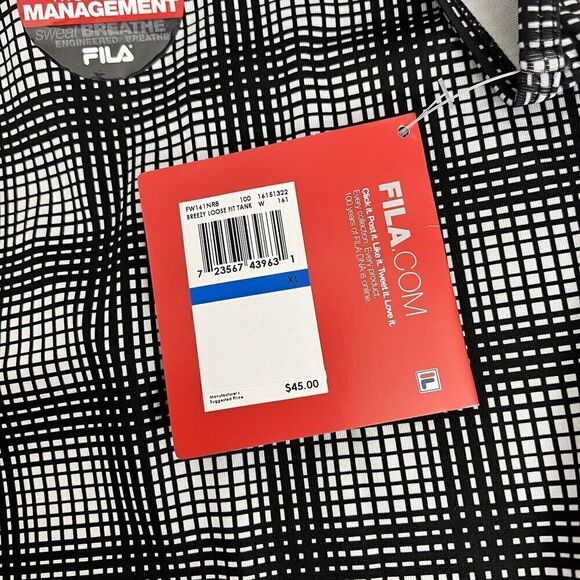 Fila Tank Top Racerback Sports Athletic Activewear Wicking Stretch Black & White - Picture 9 of 15